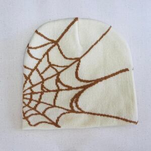 y2k 2000s grunge gothic spiderweb tan beanie